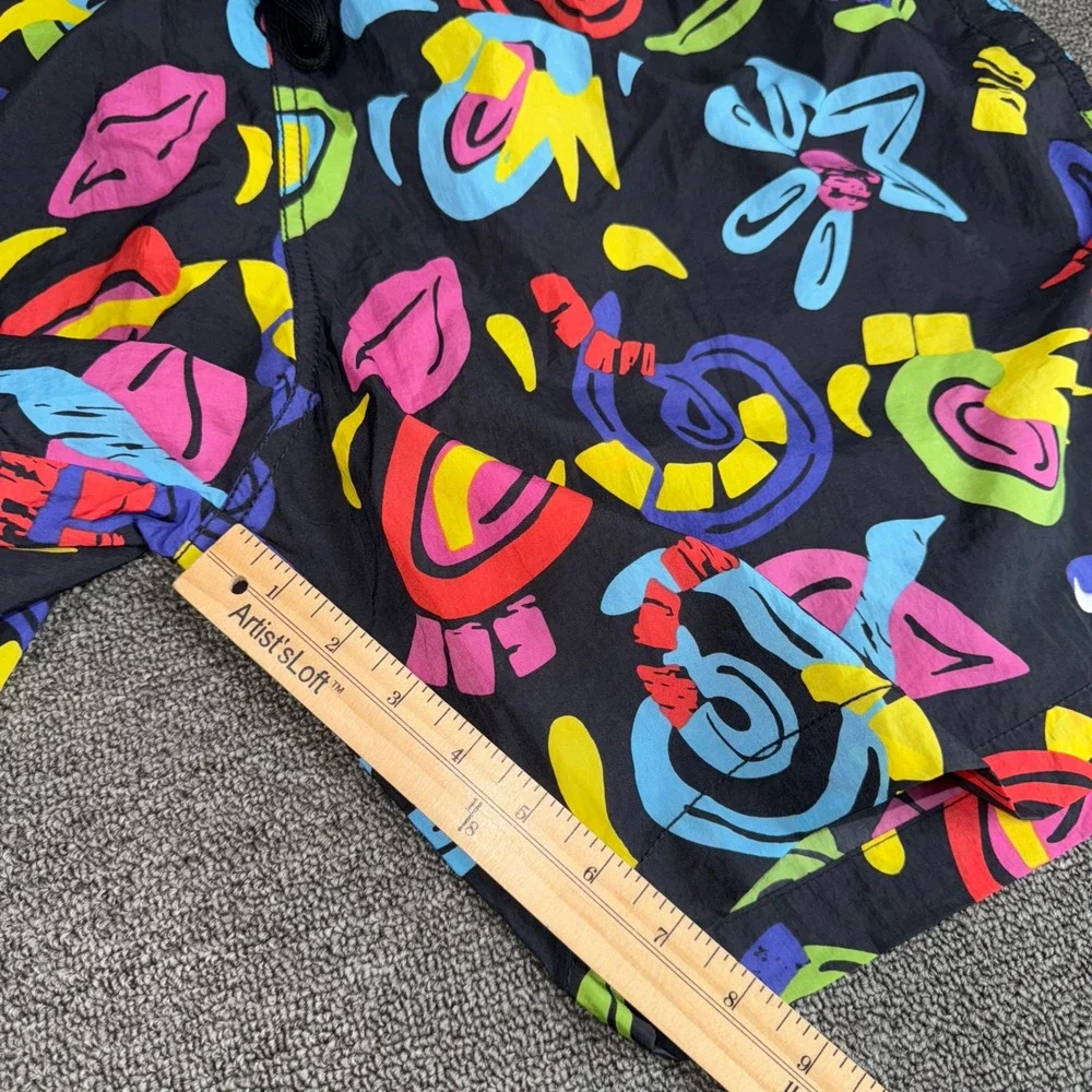 NIKE Mens Abstract Graphic Print Nylon Shorts Black Neon Multi Color Large